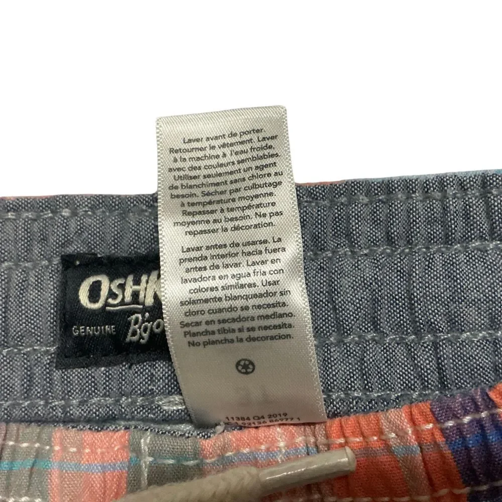 OshKosh B'Gosh Boy's Plaid Shorts Size 3T Drawstring Pockets Cotton Blue/Orange